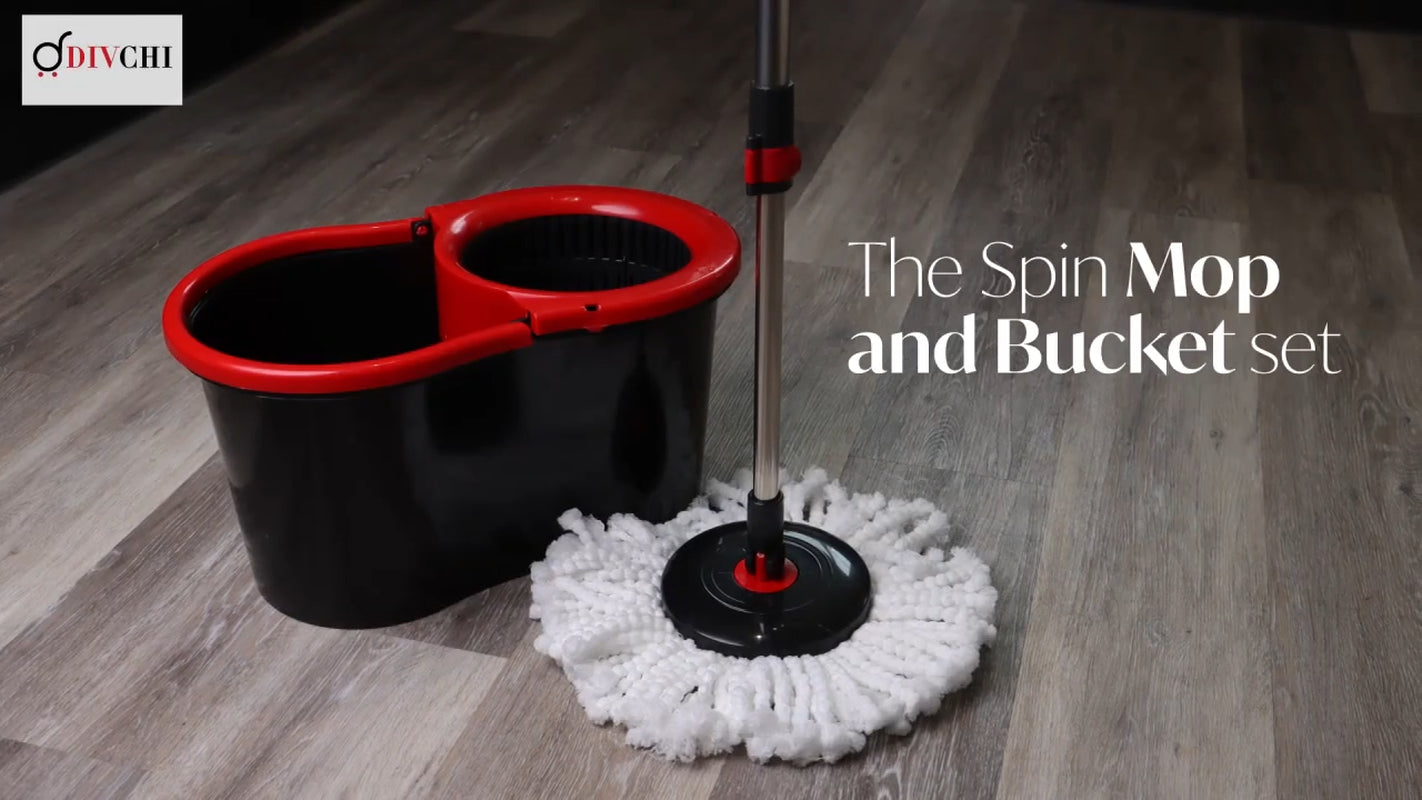 360° Rotating Magic Spin Floor Mop Bucket Set Microfibre with 2 Heads for Cleani