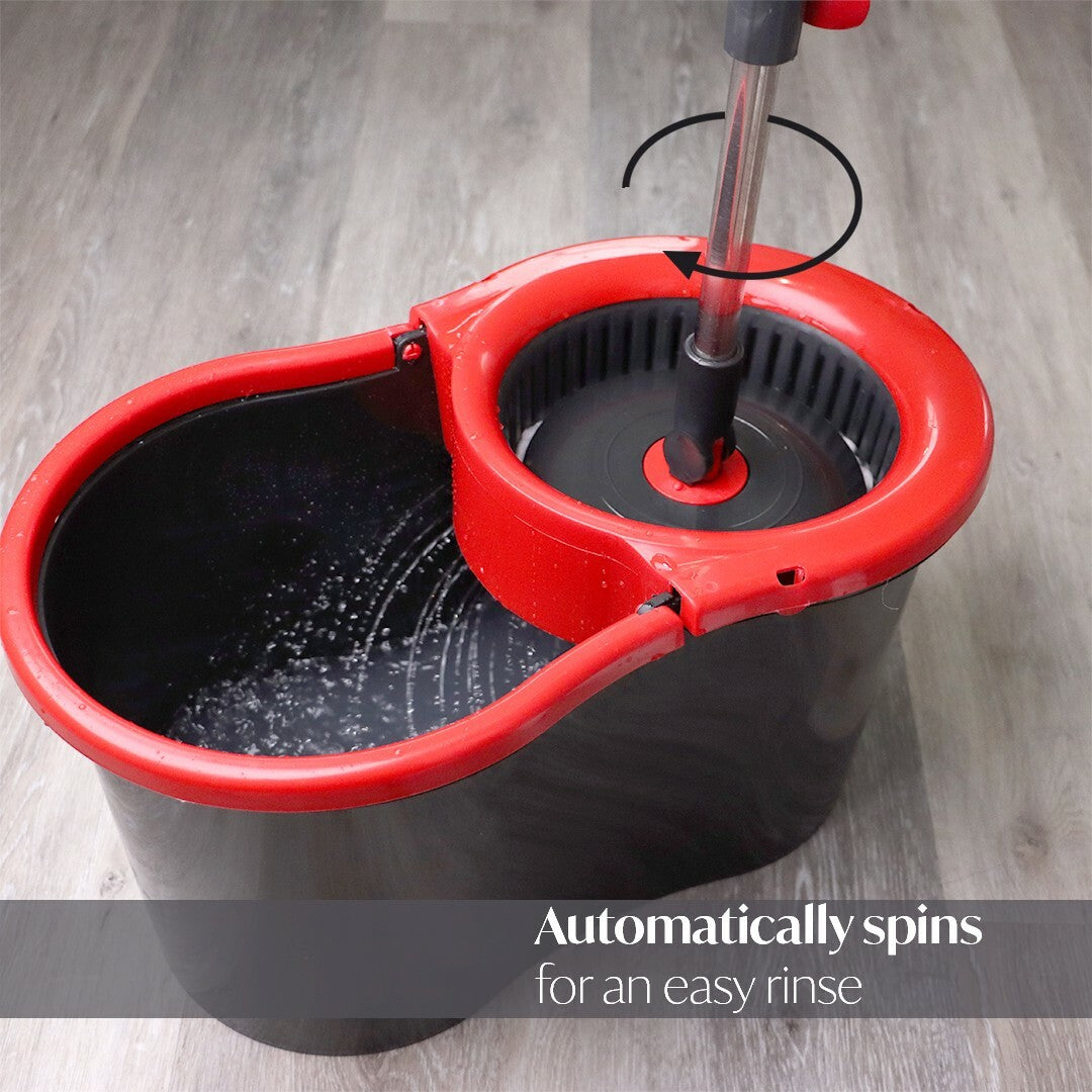 360° Rotating Magic Spin Floor Mop Bucket Set Microfibre with 2 Heads for Cleani