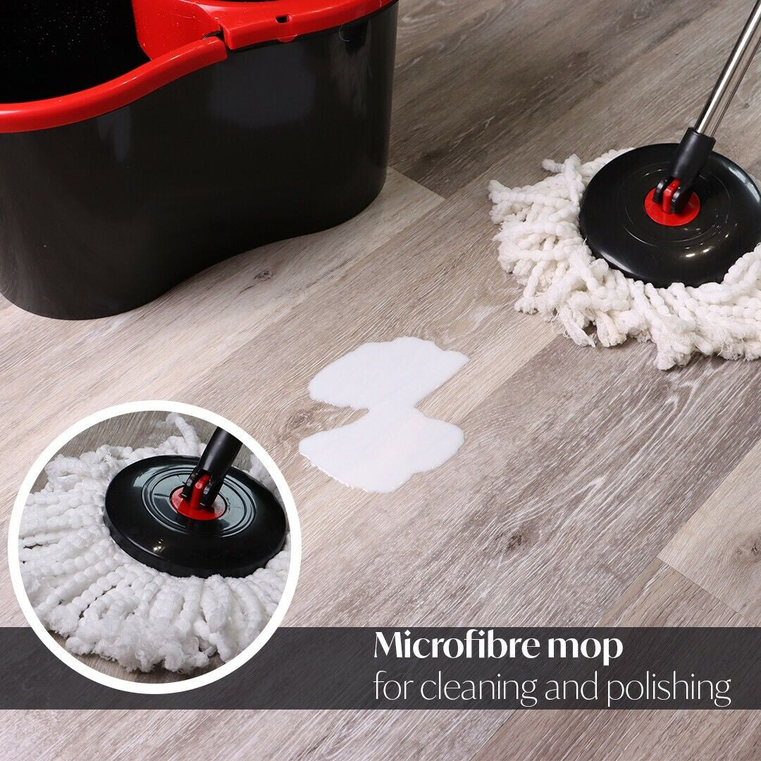 360° Rotating Magic Spin Floor Mop Bucket Set Microfibre with 2 Heads for Cleani