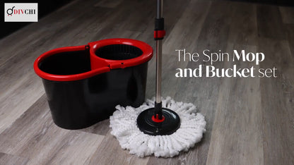360° Rotating Magic Spin Floor Mop Bucket Set Microfibre with 2 Heads for Cleani