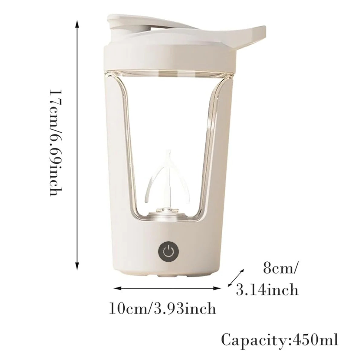 Electric Protein Shaker Bottle with Blender,Plastic Drink Mixer Cup for Coffee Milk Mixing,White