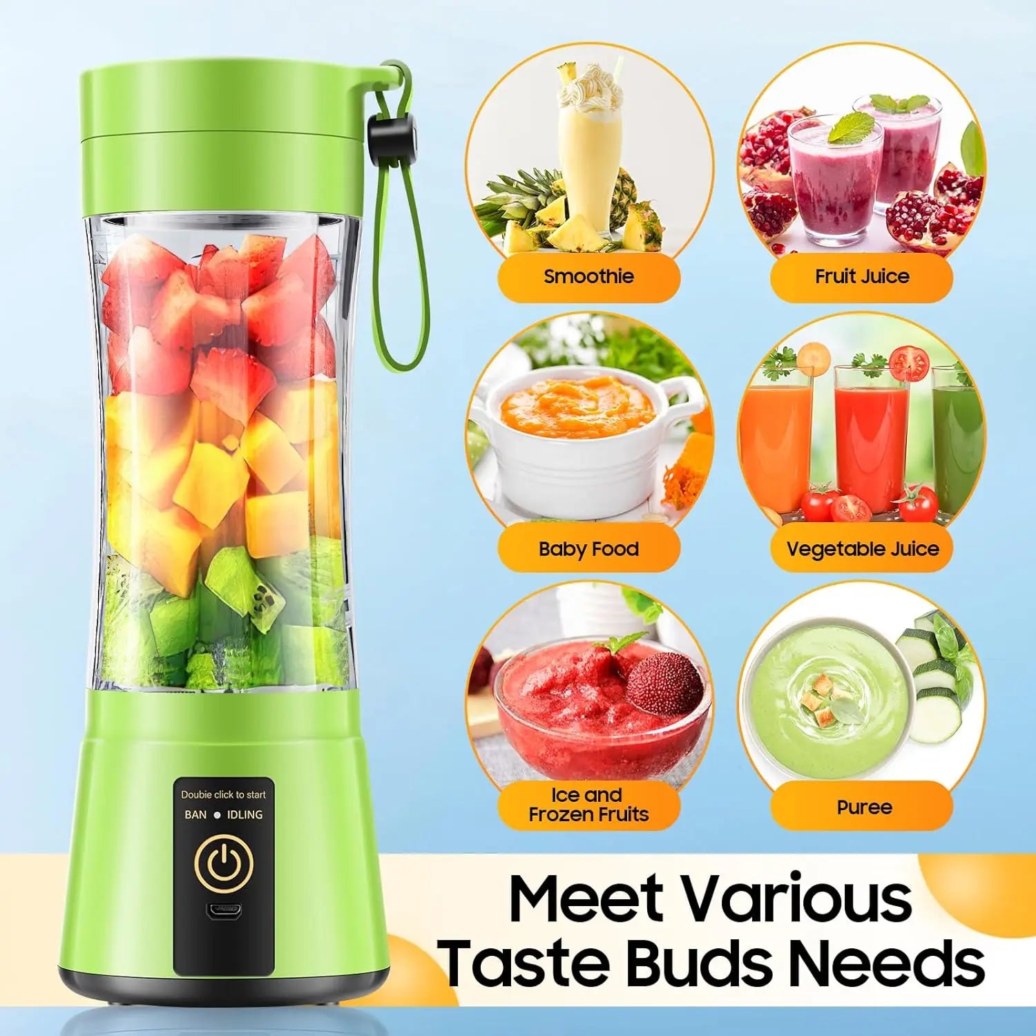 380Ml Electric Juicer Portable Smoothie Blender USB Rechargeable Food Processor Fruit Mixer Machine Kitchen Mini Juicer Blender