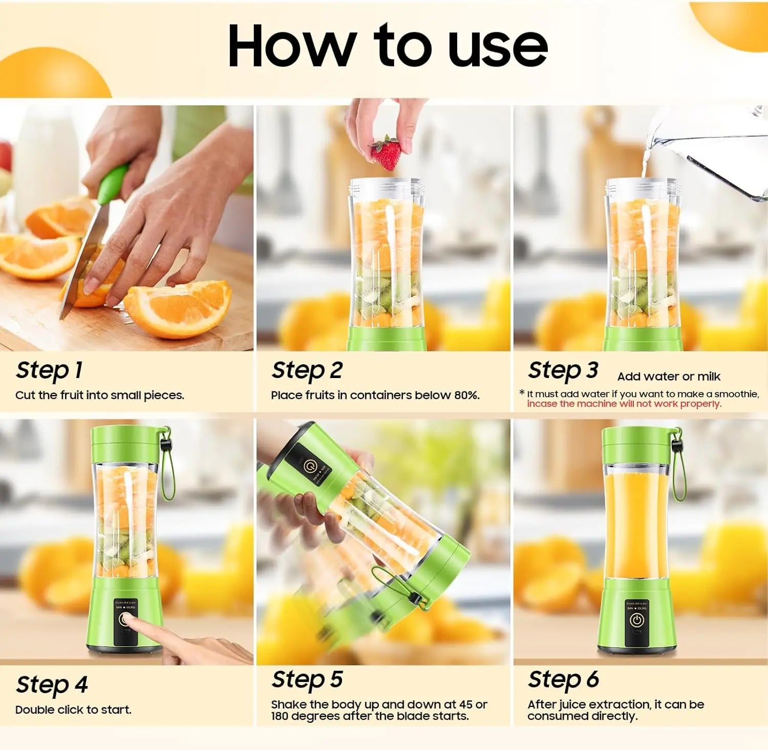 380Ml Electric Juicer Portable Smoothie Blender USB Rechargeable Food Processor Fruit Mixer Machine Kitchen Mini Juicer Blender