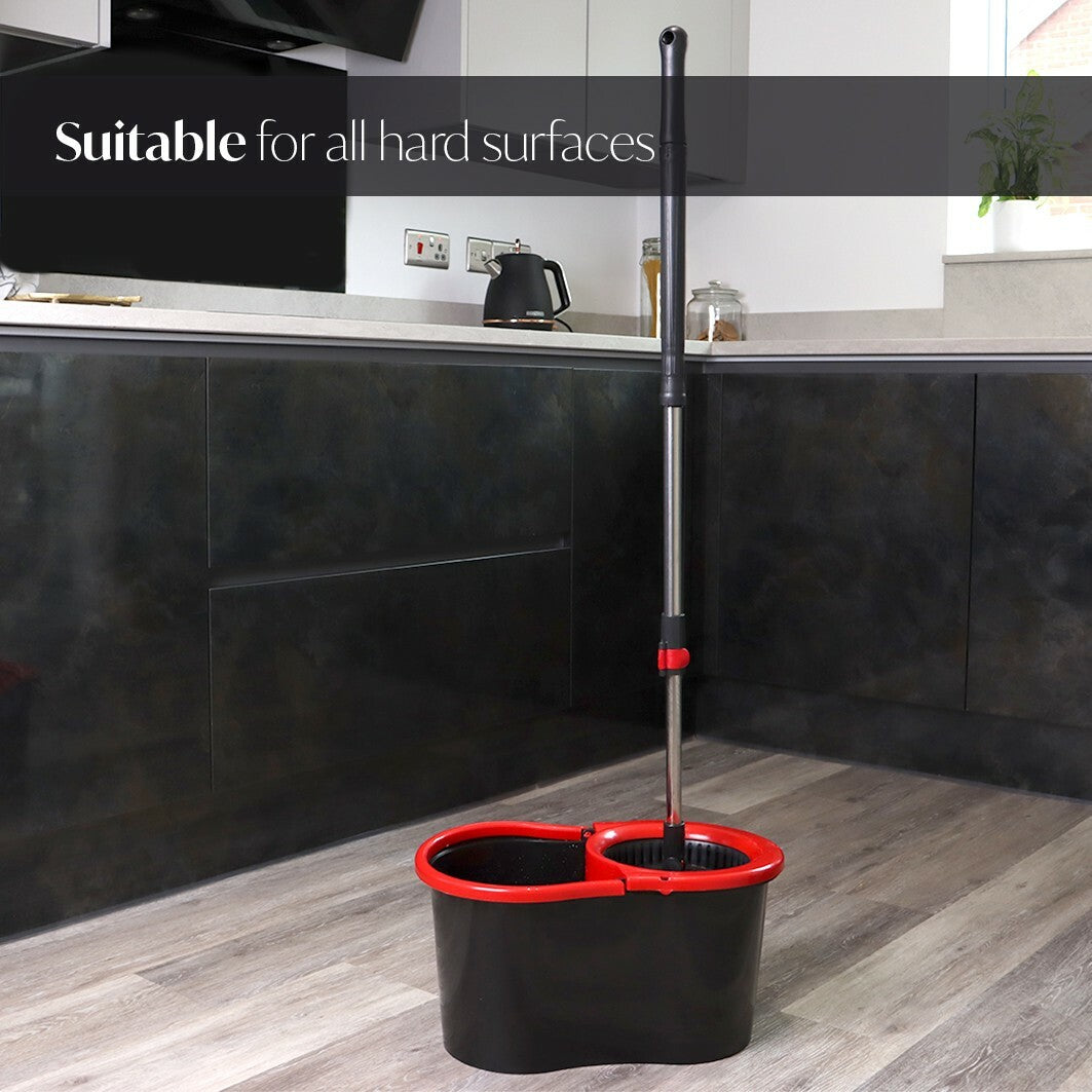 360° Rotating Magic Spin Floor Mop Bucket Set Microfibre with 2 Heads for Cleani